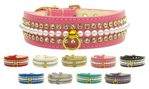 Mini Pearl 3 Row Pearl and Jewel Dog Collar